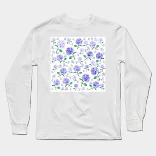 purple blue hydrangea pattern Long Sleeve T-Shirt